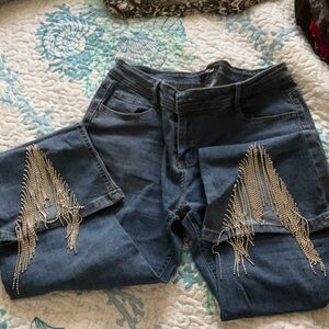 Vocal Dark Blue Jeans with Silver Embellishments